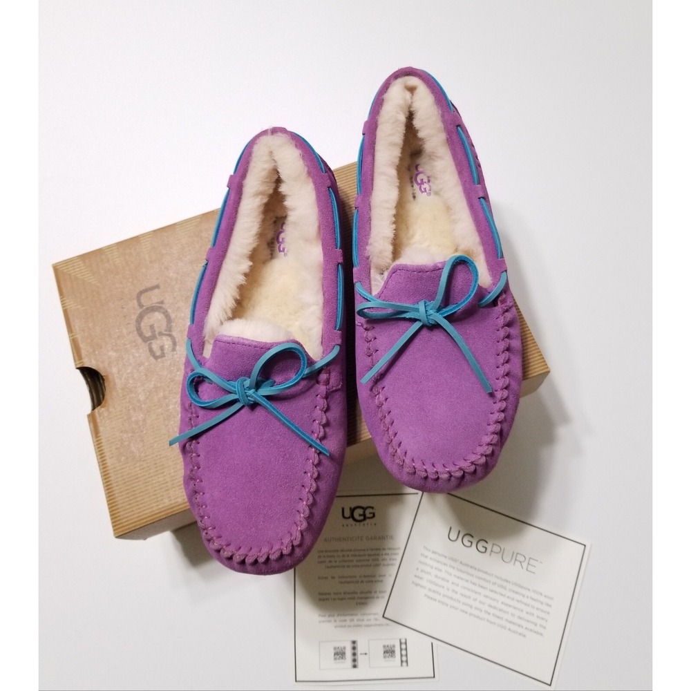 UGG Kids Dakota Suede Sheepskin Moccasin Slipper Electric Violet US 5 Big Girl